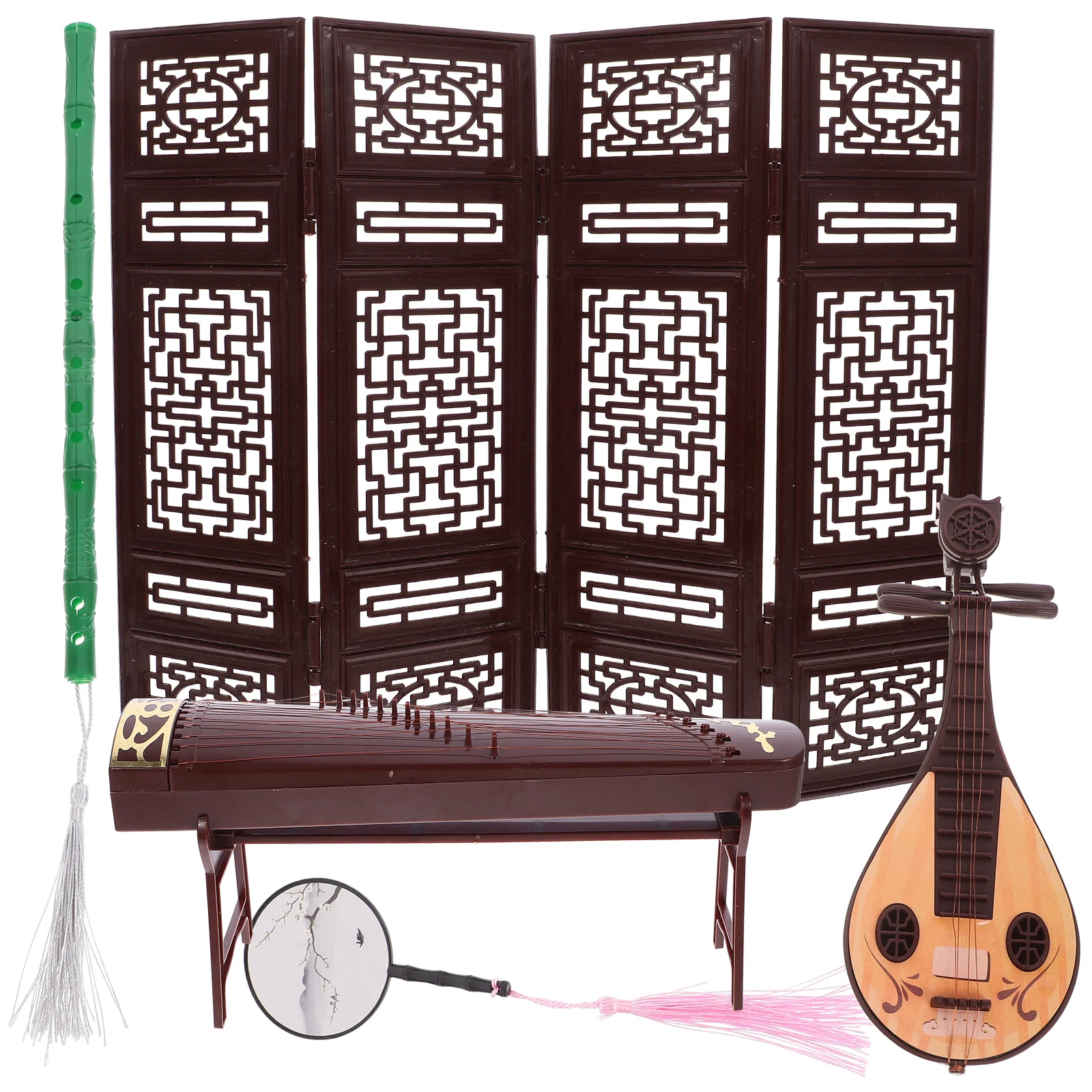 Chinese Dollhouse Musical Instrument Miniature Screen Room Dividers Mini Hand Fan Pipa Decor Dollhouse Mini Music chinese ebony blackwood sihu folk musical instrument alto sihu traditional musical instrument