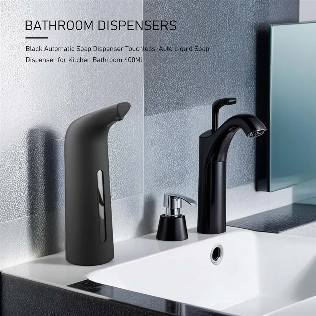 Black Automatic Soap Dispenser Touchless, Auto Liquid Soap Dispenser for Kitchen Bathroom 400Ml 5