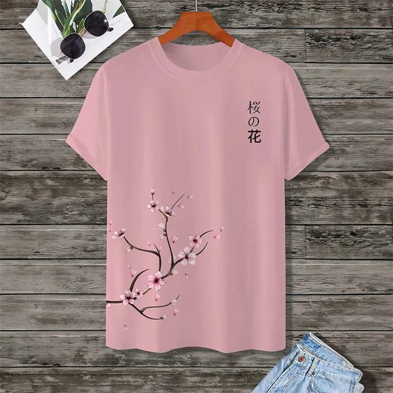 

3d Print Cherry Blossom Tree Graphic Tshirt For Men New Fashion Short Sleeve Tops Summer Japanese Style Street Tee Shirts 2024