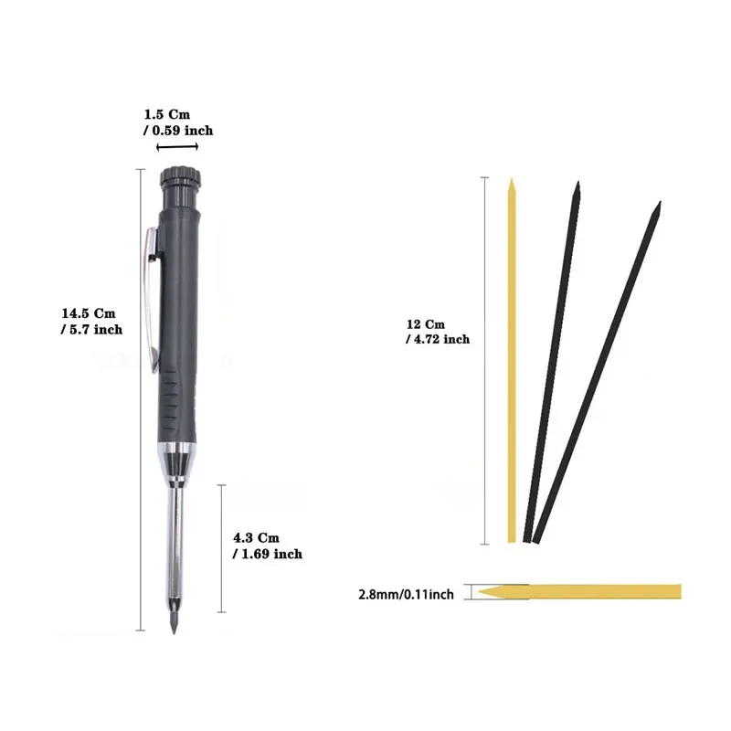 Metal Aluminum Rod Deep Hole Woodworking Pen, Long-Head Woodworking Marker, 2.8MM Mechanical Pencil, Built-in Pencil Knife 4
