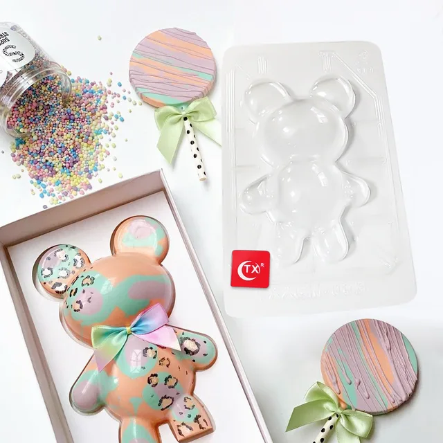 3 db Kézzel Készített Sütemény 3D Medve Penész Epoxi Gyanta Zselés Kupola Mousse Nagy Méretű Szilikon Törhető Csokoládé Bomba Süteményhez - Image 3