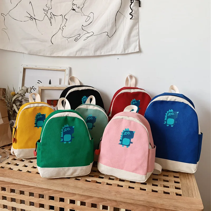 2023 Cartoon Dinosaur Kids Backpack Parent-child Canvas Backpack Children's Bag Girls Boys Kindergarten School Bag