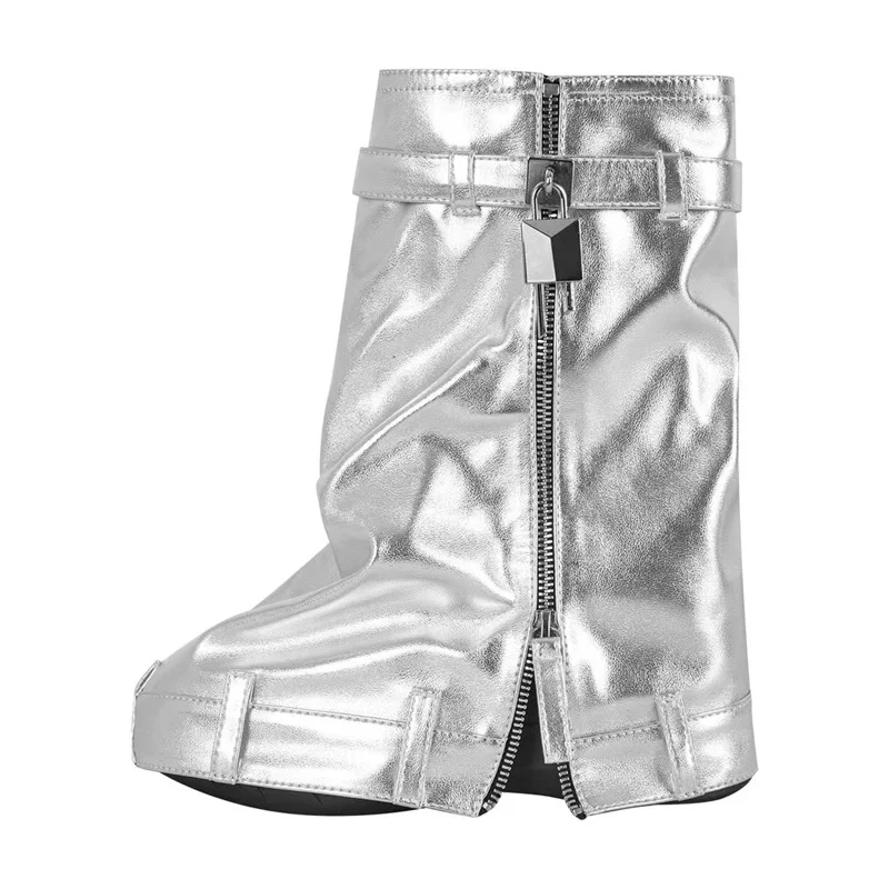 

New Thick Platform Women Short Boots Round Toe Shark Buckle Lock Trouser Skirts Female Ankle Boots Belt Buckle Sexy Ladies Shoes