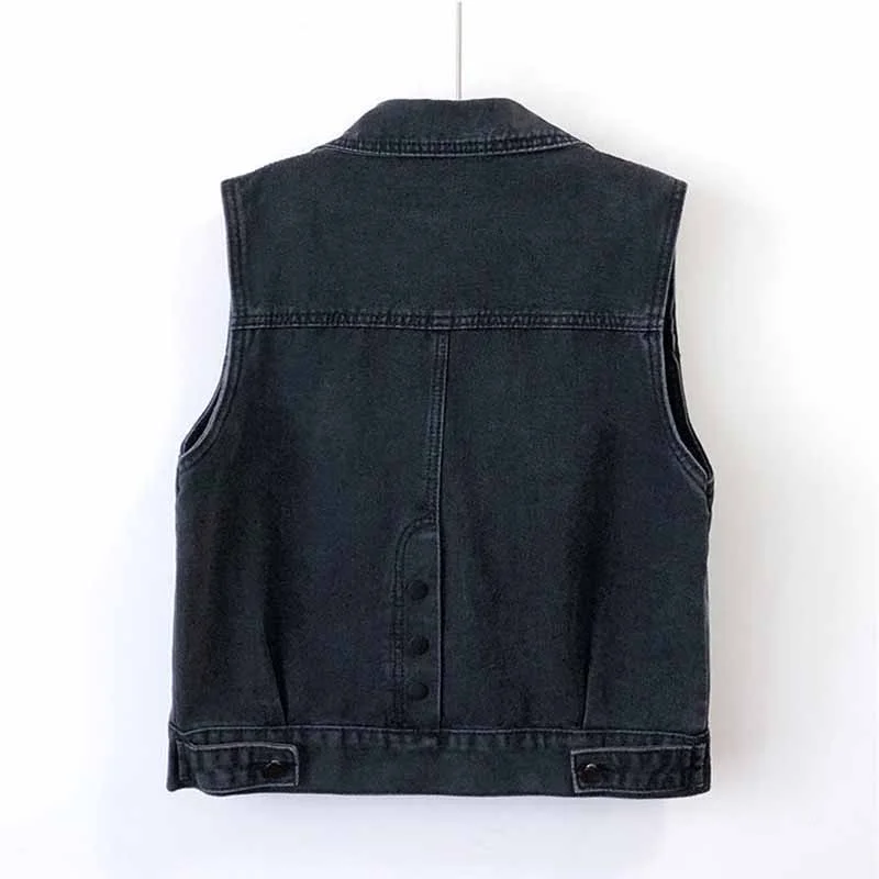 2023 Vest for Women Jeans Veste Femme Casual Sleeveless Black Short Jacket Single-breasted Pocket Female Waistcoat Overcoat