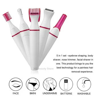 Multifunction 5 In 1 Electric Epilator For Women Hair Remover Shaver Razor For Eyebrow Underarm Bikini Leg Depilador Feminino 2