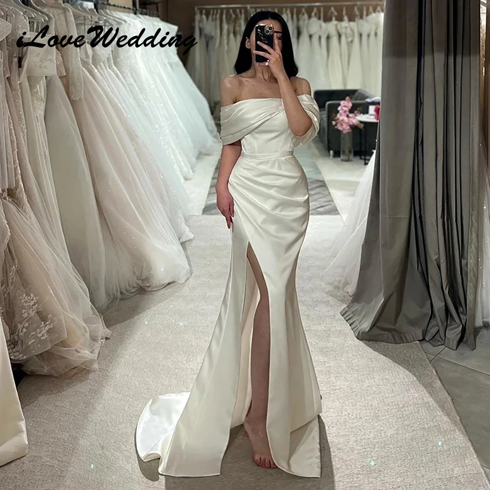 

Женское свадебное платье-Русалка с открытыми плечами, разрезом сбоку