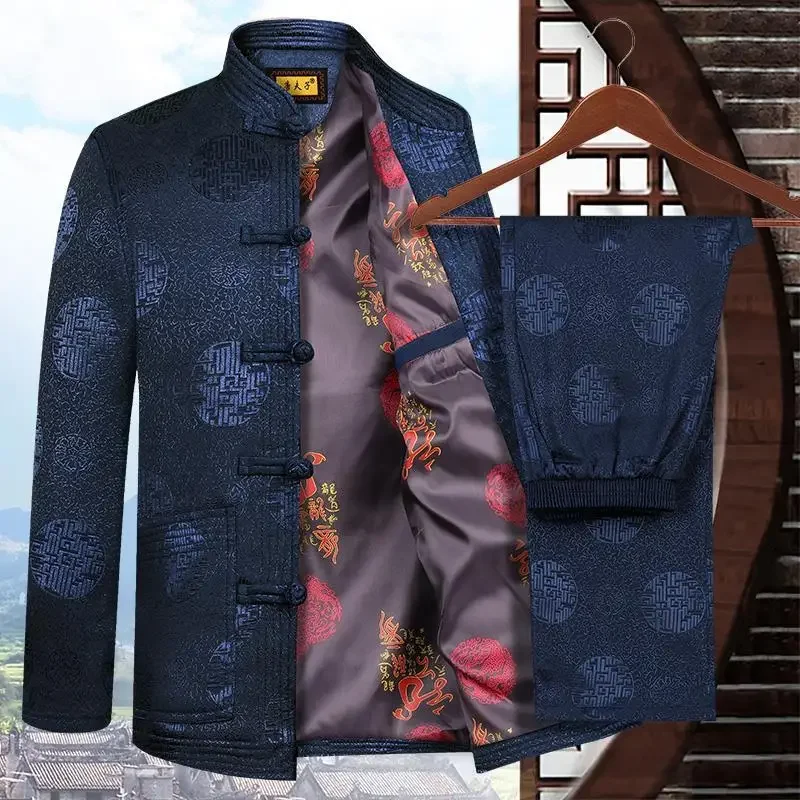 Middle-Aged And Elderly Men's Tang Suit Long Sleeves Autumn Collection Jacket Casual China Style For Birthday And Father's Day
