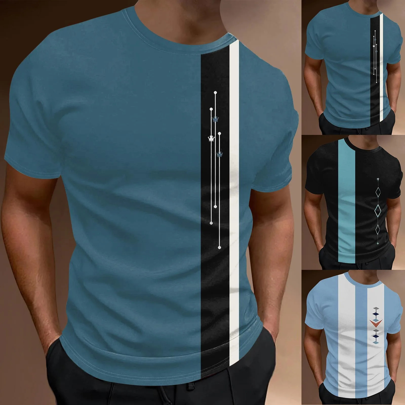

Men's Spring And Summer Leisure Sports Breathable Comfortable Beach Wind Stripe Color Short Sleeved T 3D Printing Tees