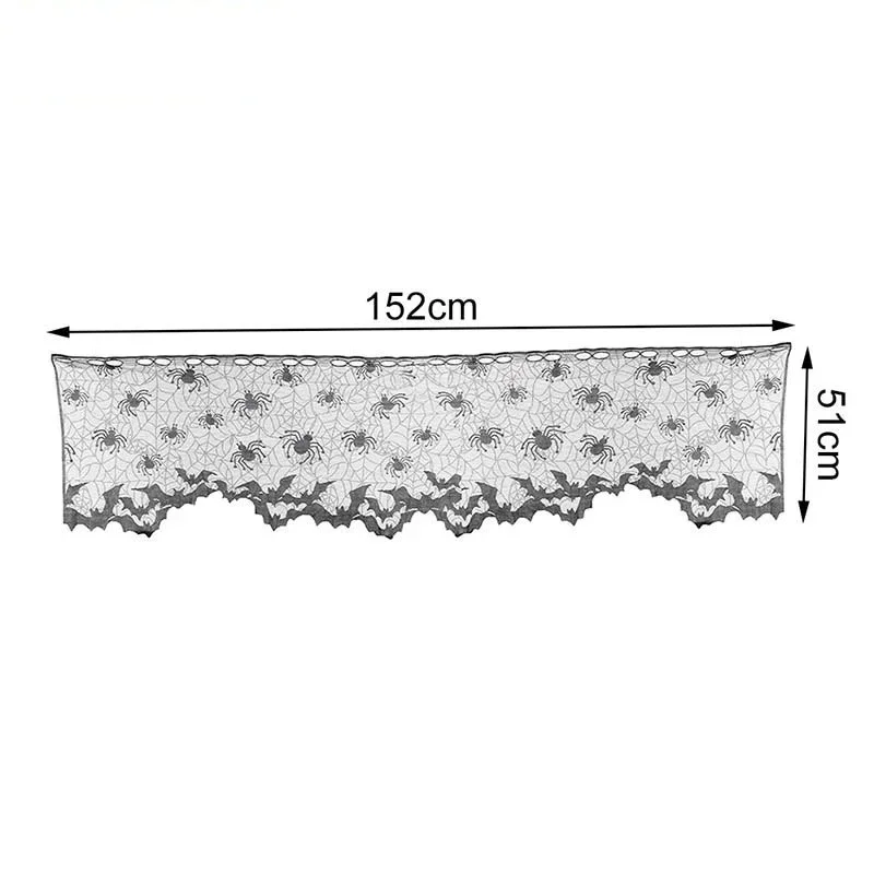 1pcs Halloween Curtains 60*20inch Black Lace Bat Spiderweb Window Curtain For Living Room Decoration Festival Party Supplies