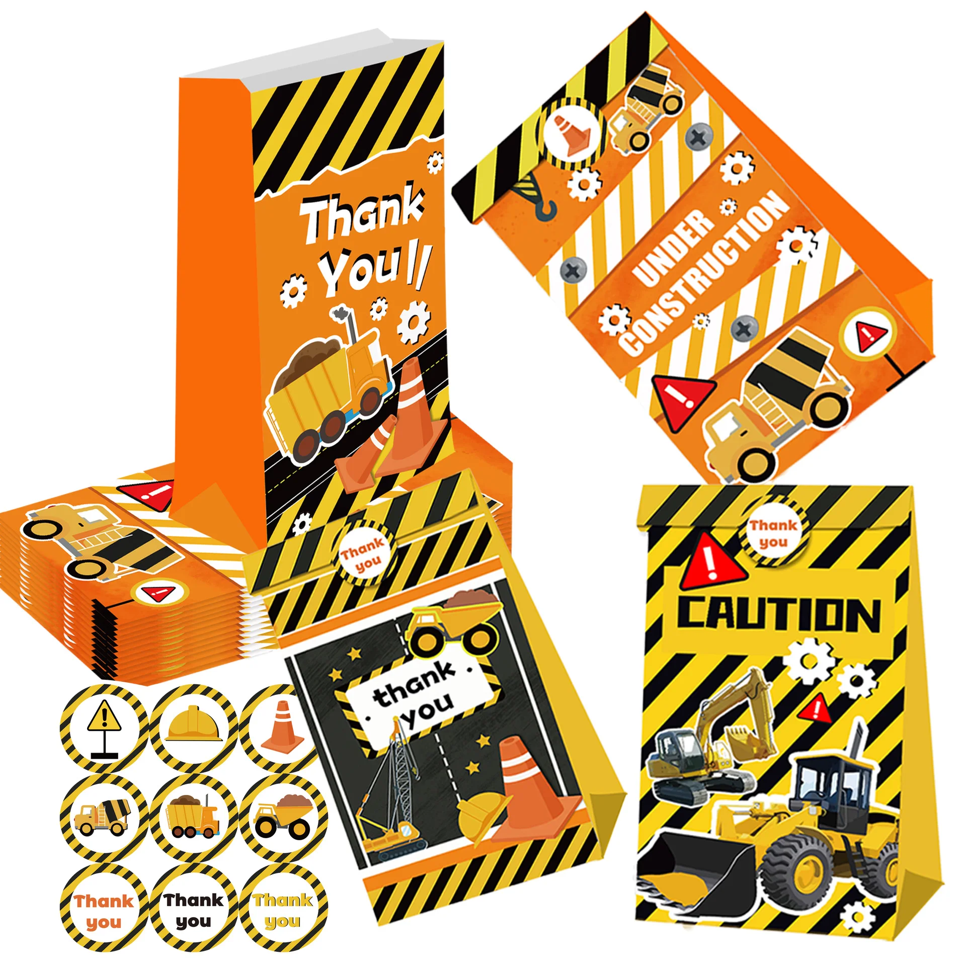

24 Pcs Constructions Candy Gift Bags with Stickers Favor Treat Bags Boys Birthday Party Baby Shower Truck Themed Supplies
