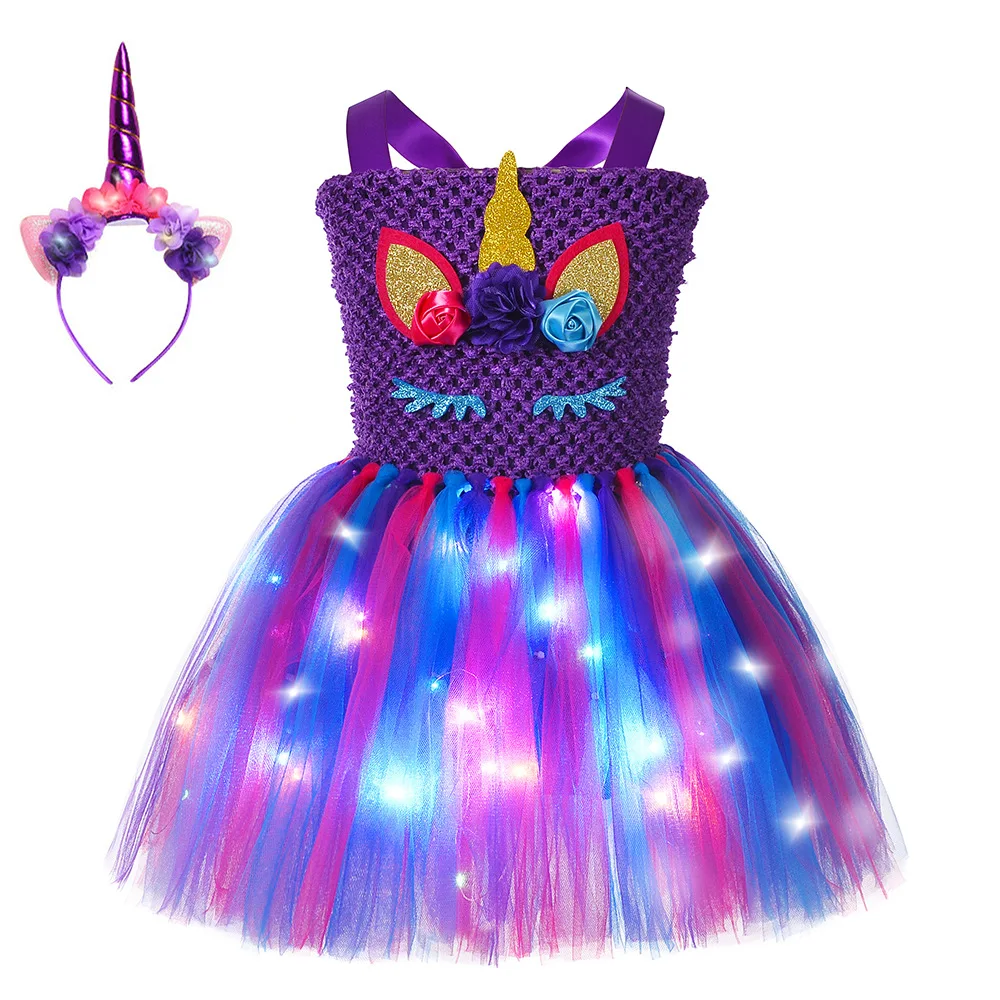 Robe de princesse sirène illuminée à Led Up, costume de sirène pour filles,  tenue de sirène de fête Tutu robe avec bandeau, costume d'anniversaire de  Noël d'Halloween