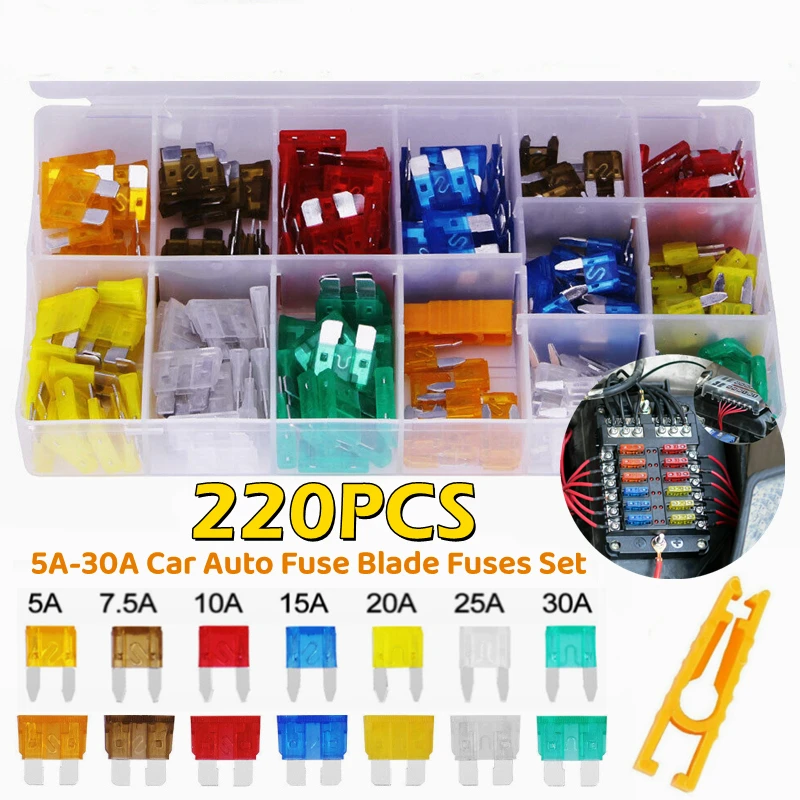 

220PCS Zinc 5A 10A 15A 20A 25A 30A Auto Car Blade Fuse Automobile Car Security Fuse Standard Assortment Kit