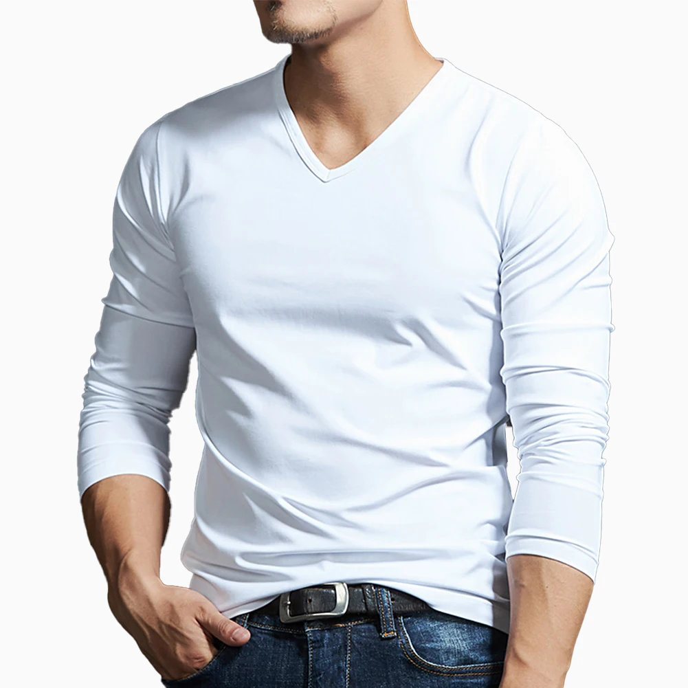 

Mens Thermal Underwear Long Sleeves Warmer Muscle V-Neck Slim Blouse Activewear Tops Tee Undershirt Inner Wear Basic Clothing