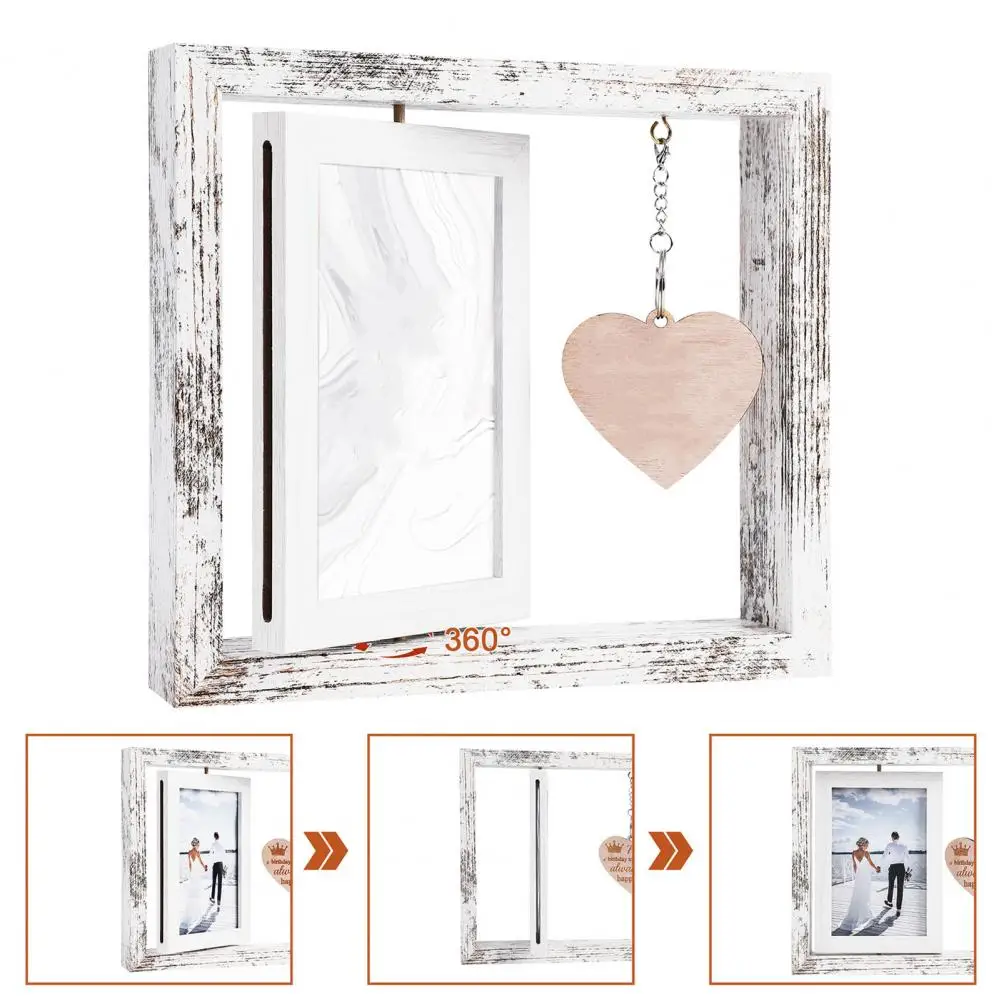 Rotating Photo Frame Wooden Picture Frame 360-degree Rotating Wooden Photo Display with Heart Pendant photo frame wood photo frame wood frame wood picture frame