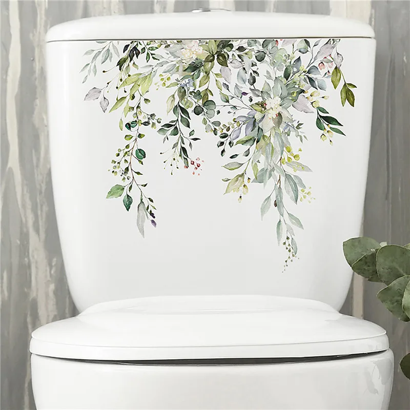 Green Plant Leaves Wall Sticker Bathroom Toilet Sticker Wc Self Adhesive Mural Beautify Flower Sealife Home Decoration Decals