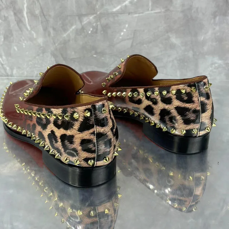 Man Pointed Toe Rivet Slip On Flats Male Party Shoes