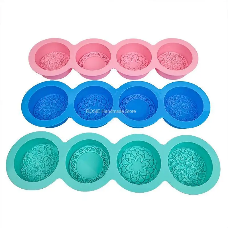 3D Handmade Silicone Soap Molds 4 Flower Types Bar Making Mould Tools Handmade DIY Circular Shape Soaps Resin Craft silicone mold soap molds