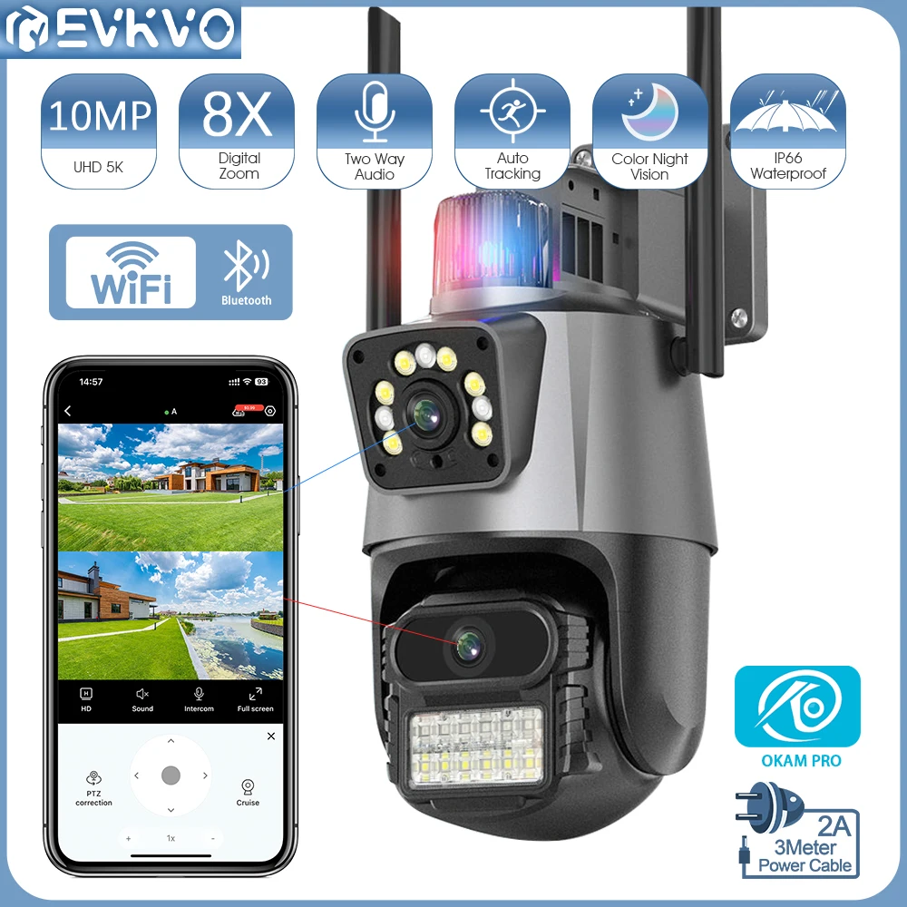 

IP-камера EVKVO с двумя объективами, 5K, 10 МП, Wi-Fi, PTZ