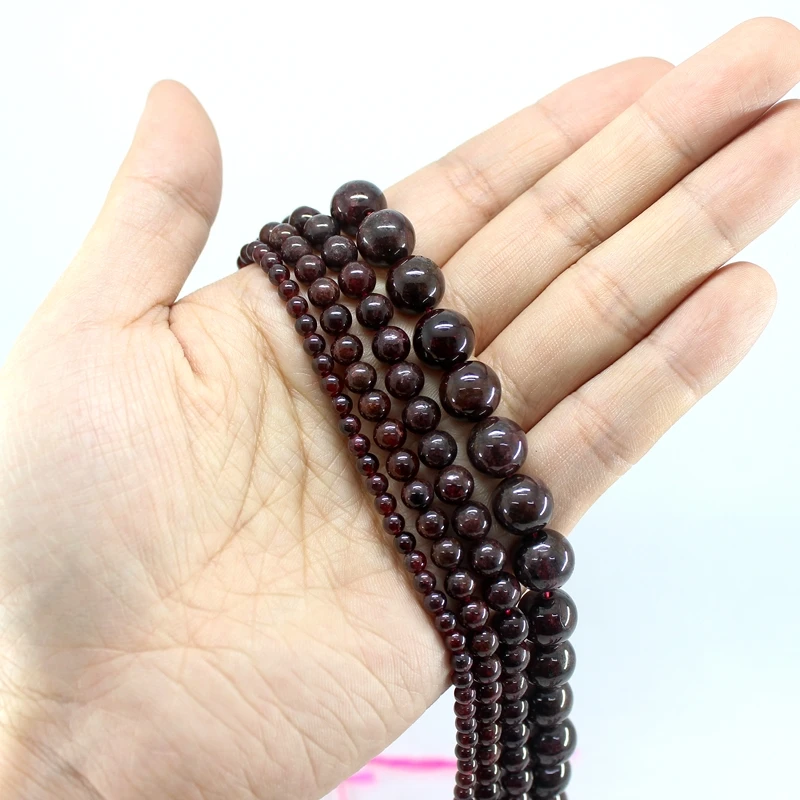 Natural Red Garnet Round Loose Stone Beads 4/5/6/7/8/9/10/11/12MM For Jewelry Making DIY Bracelets Necklace Accessories 15Inch