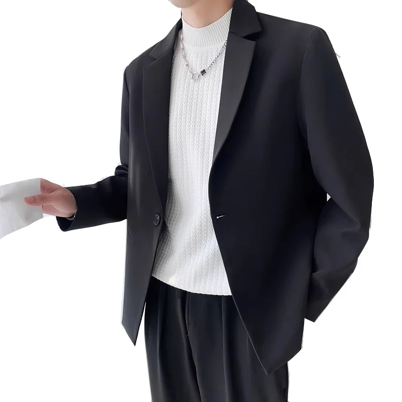 

Men Business Casual Suit Coat Blazer Korean Streetwear Fashion Loose Vintage Blazers Jacket Outerwear