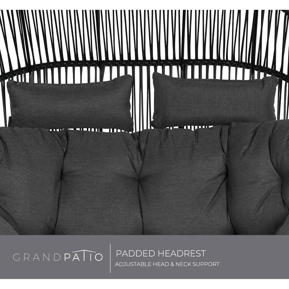 Outdoor Modern 2-Seat Wicker Egg Chair with Cushion, Stationary Patio Loveseat Accent Chair, Grey 6