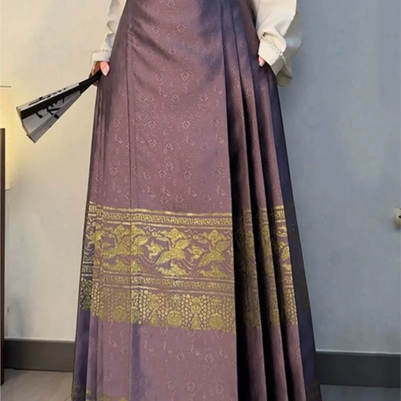 

Hanfu Dress Autumn Winter Ming Dynasty Daily Horse Face Skirt Crane Weaving Gold Long Commuting Mamian Dress