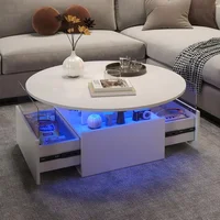 31.5" Round Coffee Table for Living Room, LED Modern Living Room Table with Storage, Square Acrylic Coffee Tables with 2 Sliding