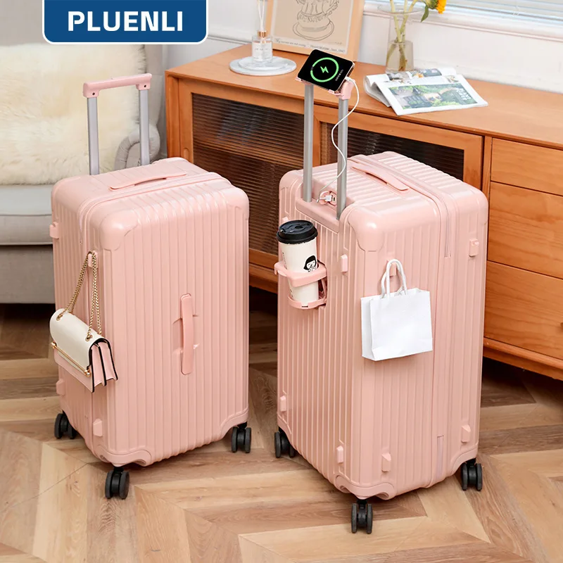 PLUENLI Luggage Case USB Charging Port Women Wheel Trolley Case Password Lock Large Capacity Sports Men Travel Sturdy Suitcase
