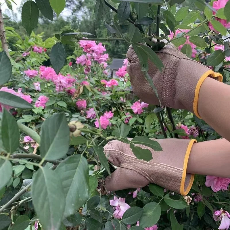 1 Pair Cowhide Fishing Gardening Gloves Professional Waterproof Thick Landscaping Flower Pruning Stab Resistant Hunting Gloves