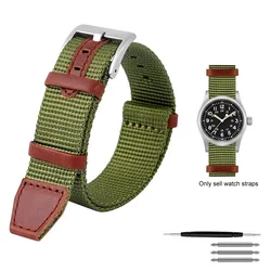 Versatile Green and Black Nylon - Leather Watchband - Soft 20mm/22mm Strap - 22mm (Army green - Silver)