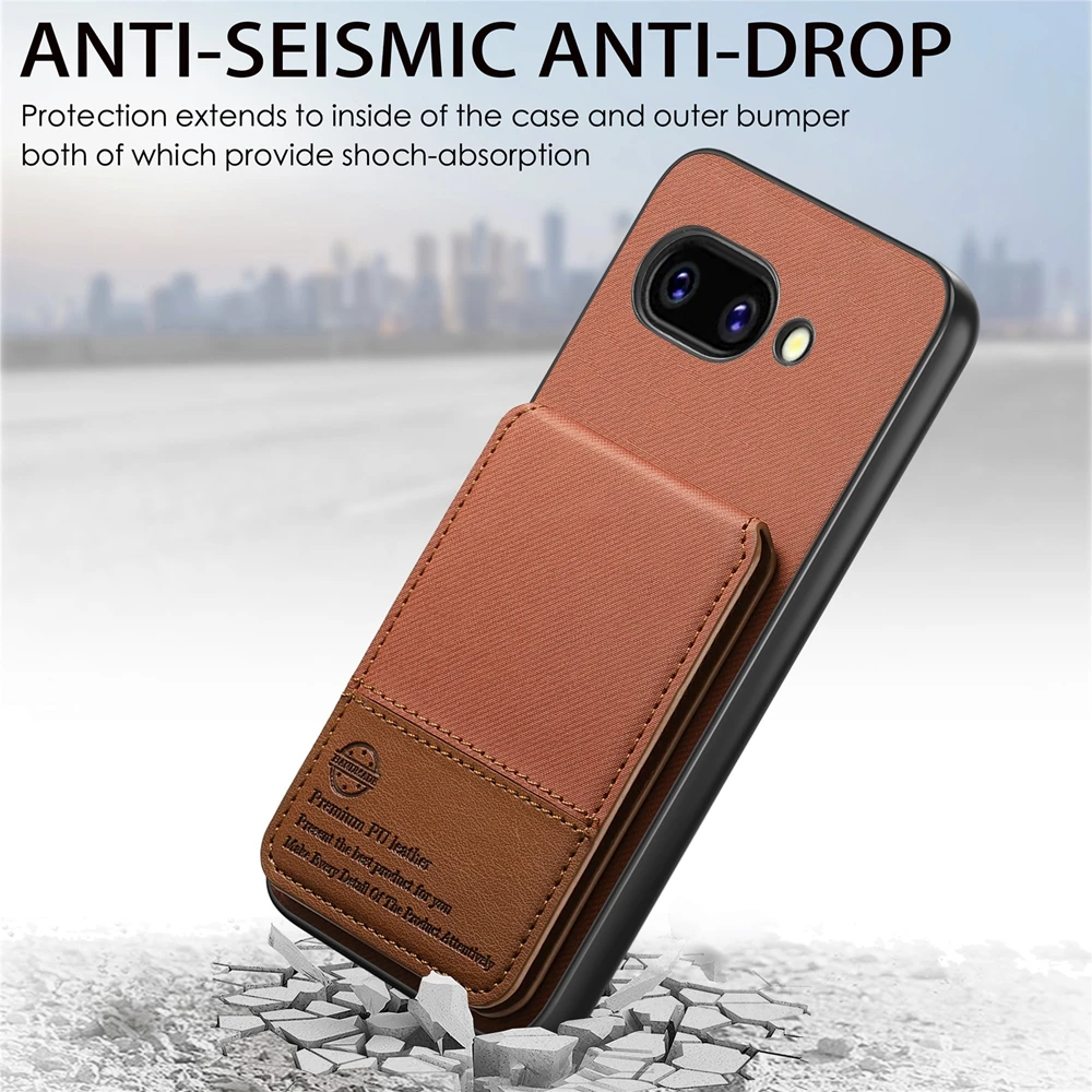 Kickstand Phone Case with Canvas Fabric and Card Holder - Anti-Drop and Shockproof Design