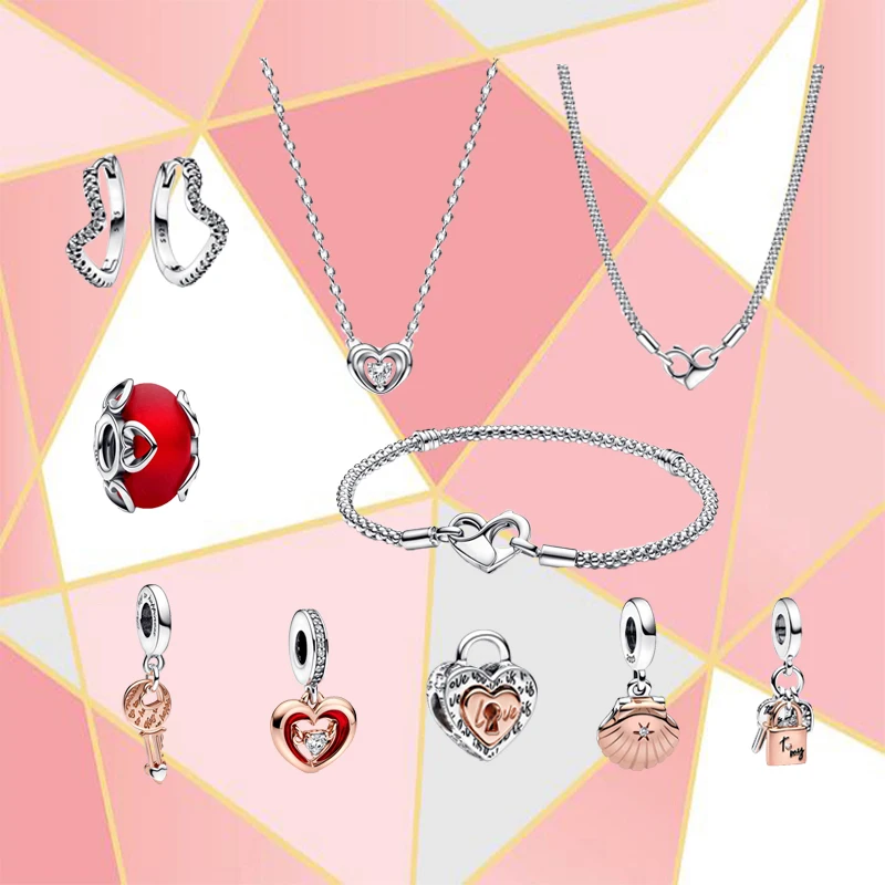 

2023 Romantic Valentine's Day Gift 925 Silver Two-color Bright Heart Seashell Smart Heart Pendant Necklace Wave Pattern Earrings