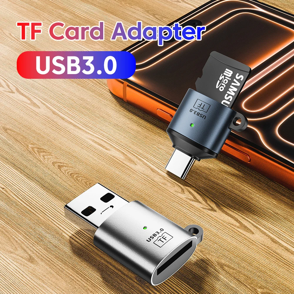 USB 3.0 미니 휴대용 TF 카드 리더 USB/타입 C - TF 메모리 카드 리..