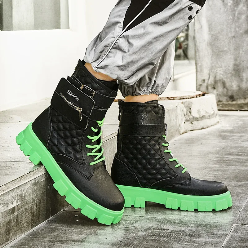 Street Hip Hop Sneakers Dancing Casual Rock Wax Leather Ankle Boots Classic Lace Up High Top Men Sneakers leather boots,mens leather boots,motorcycle leather boots