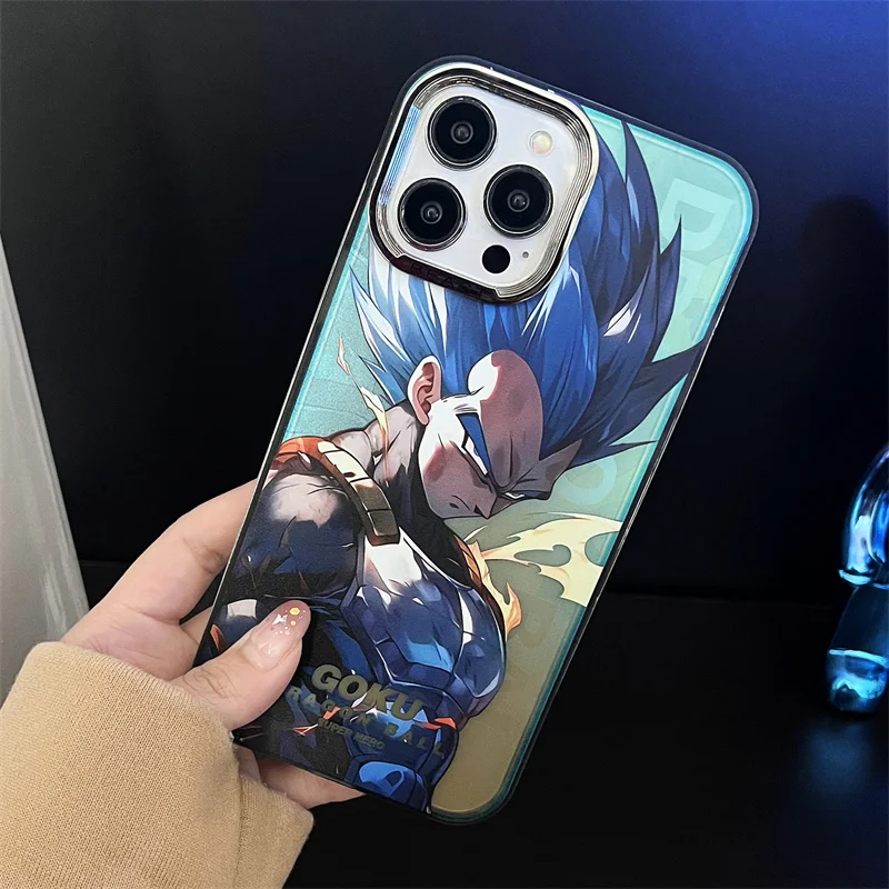 

Anime D-Dragon Balls Vegeta Man Phone Case For iPhone 15 14 13 12 11 Pro Max 15Pro Aurora Cartoon Electroplated Hard Cover