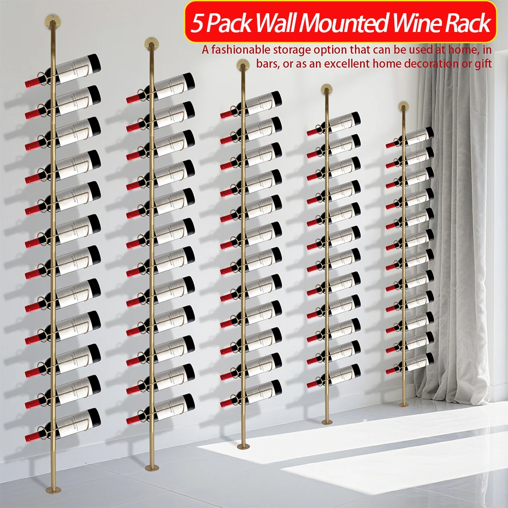 5 Pack Wall Mount Wine Rack for 60 Wine Bottles Metal Storage Rack Wine Bottle Display Holder for Bar Kitchen Cellar Restaurant