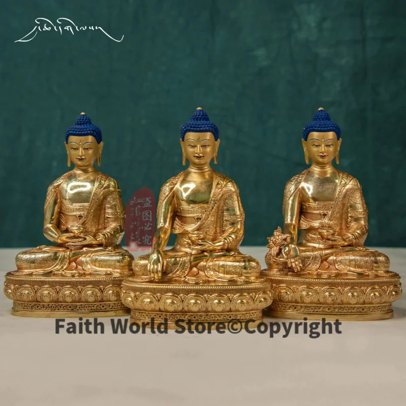 

3PCS Asia Nepal Tibet HOME temple High quality Buddha statue bless safe healty Gilding Amitabha Sakyamuni Medicine buddha statue