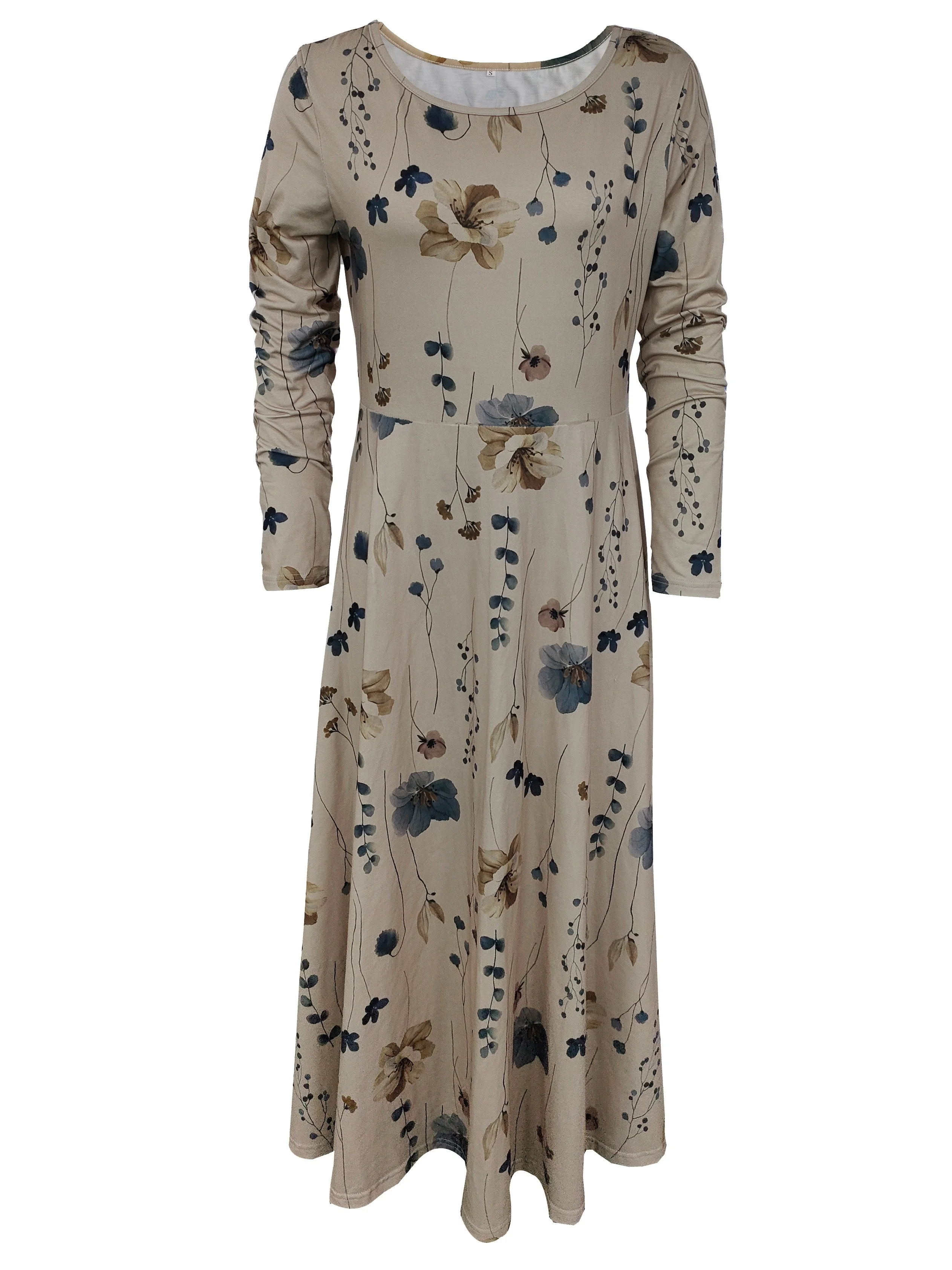 فستان نسائي برقبة مستديرة مطبوع بلوفر فستان متوسط...