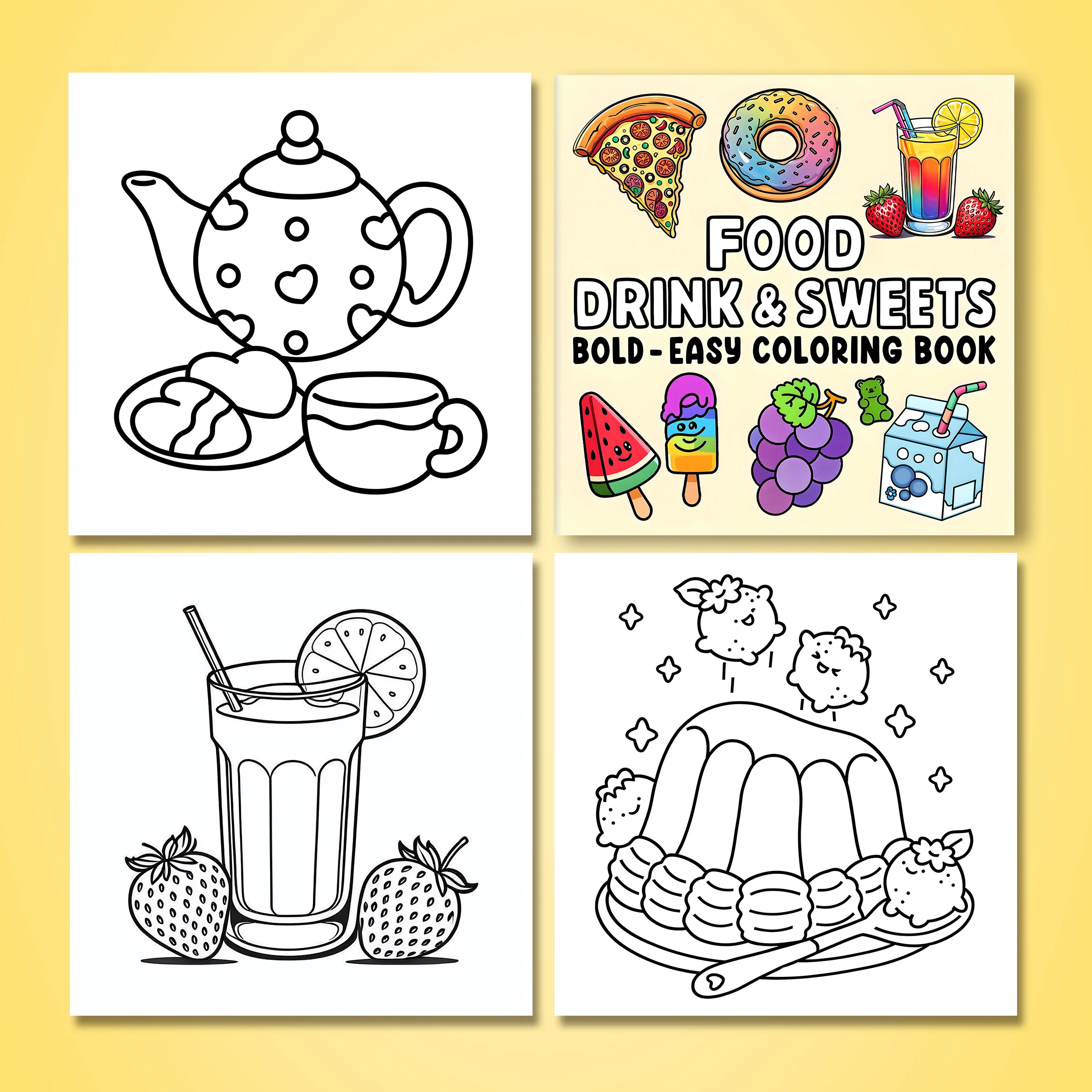 DRINK & SWEETS Bold-easy Patterns Coloring Book for Adults Cute Drawing Book Perfect Gift for Party and Birthday 4