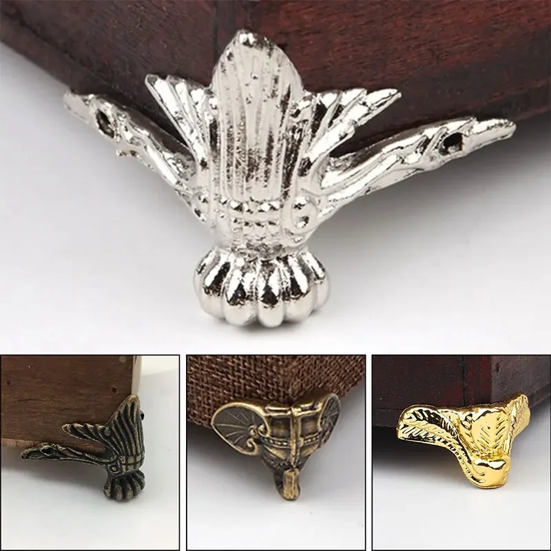 

Antique Wood Box Feet Leg Corner Protector Triangle Rattan Carved Decorative Bracket For Furniture Hardware 4Pcs/Set