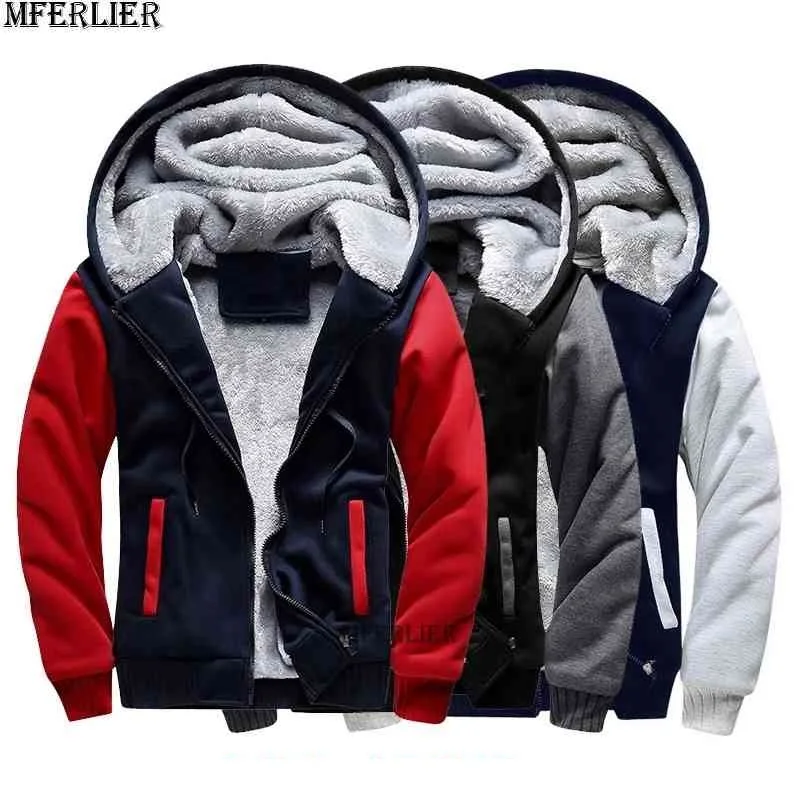 Plus Large Size Big Men Jackets Sweatshirt Hooded Thick Warm Fleece