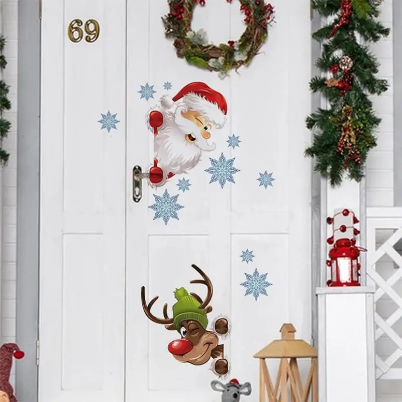 Santa Claus Reindeer Wall Stickers Christmas Home Decoration Living Room Background Wall Stickers Christmas Bedroom Wall Sticker