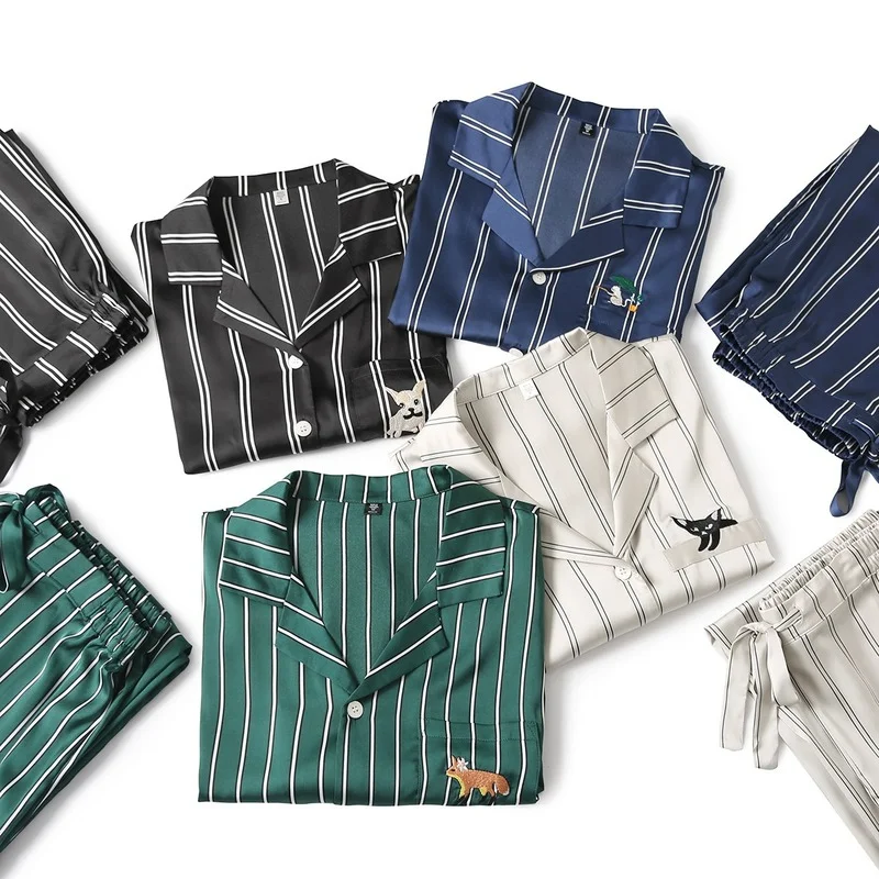 

Couples Pajamas Sets Striped Silk Pijamas Satin Lounge Set The Beast Designer Sleepwear Pajama Party Home Clothes DropShipping