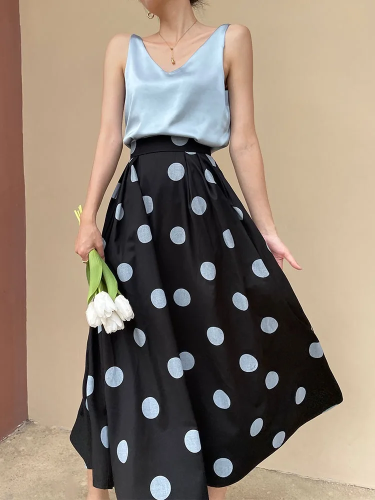 

Stylish Female Fashion High Waisted Polka Dot Maxi Skirts Bottoms 2023 New Summer Casual Going Out Long Skirts for Women