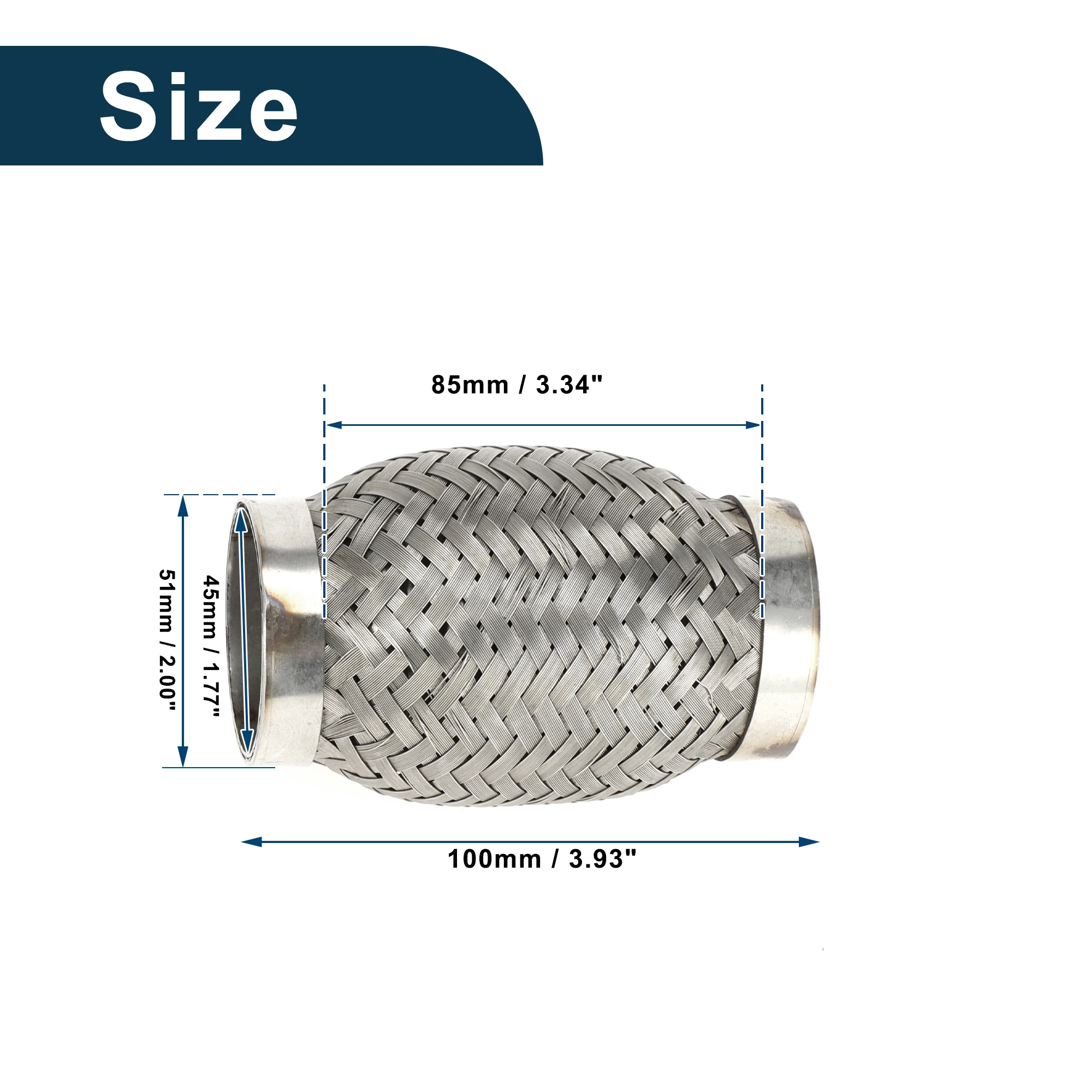 Exhaust Pipe Connector X Autohaux 100/160/200/250/300mm Car Exhaust Tube ID 45/50mm Universal Flexible Braided Exhaust Pipe Stainless Steel