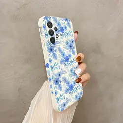 Elegant Blue Floral Silicone Phone Case - Chic and Durable Design - Samsung A14 5G (White)
