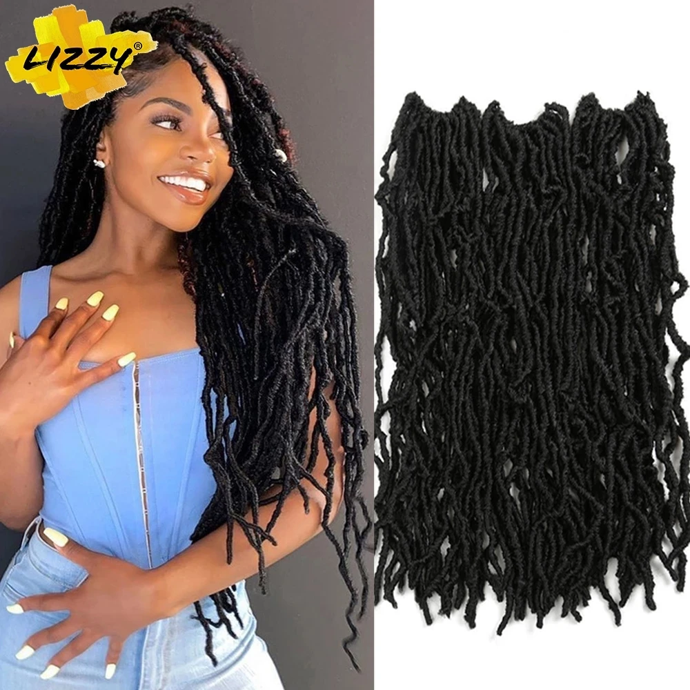 

18" Faux Loc Curly Crochet Hair Synthetic Dreadlocks Soft Messy Boho Ombre Braiding Hair Extension Natural Goddess Nu Locs Lizzy