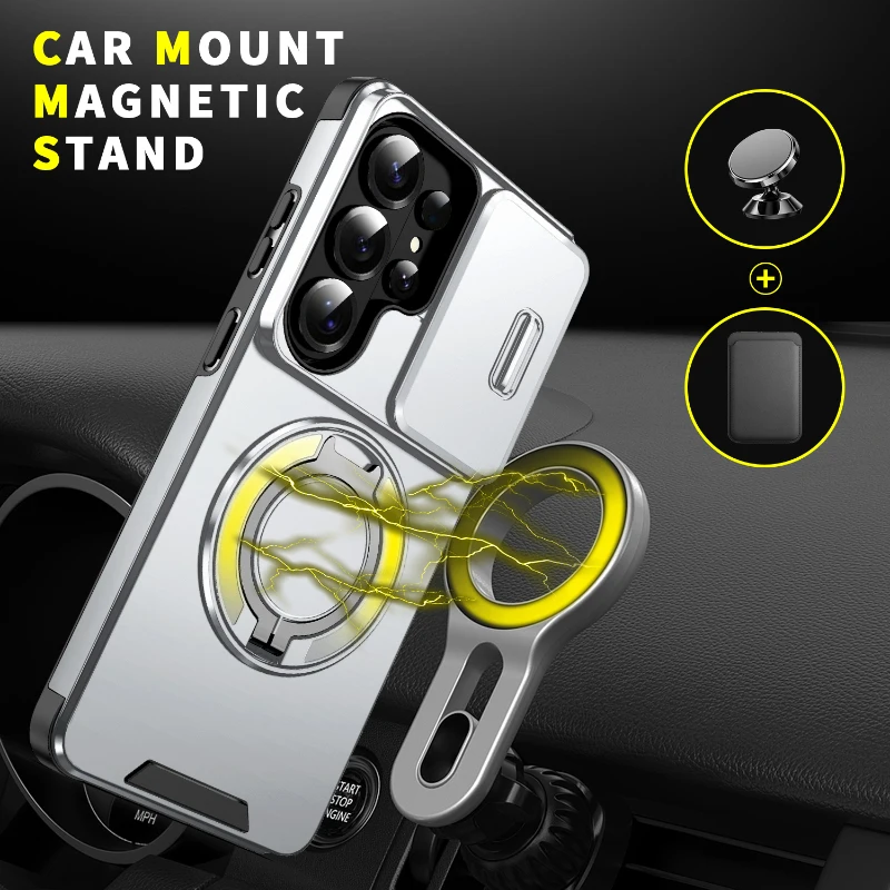 360° Rotating Metal Holder Armor Phone Case with Sliding Window and Anti-Fall Protection