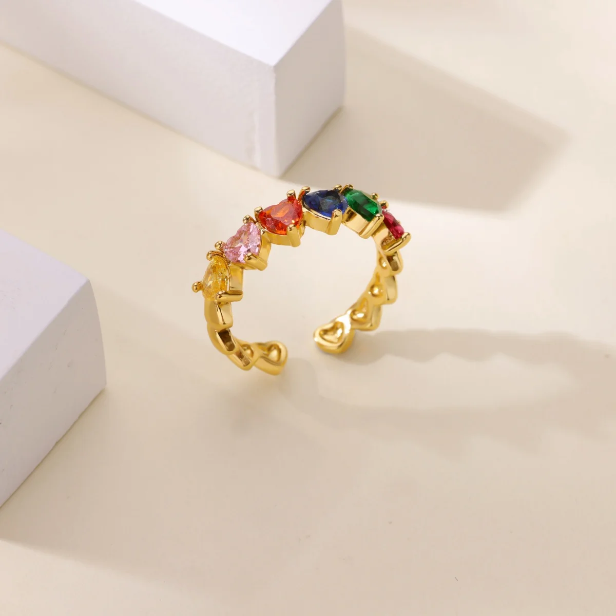 Zircon Heart Rings 18K Gold Plated Stainless Steel For Women