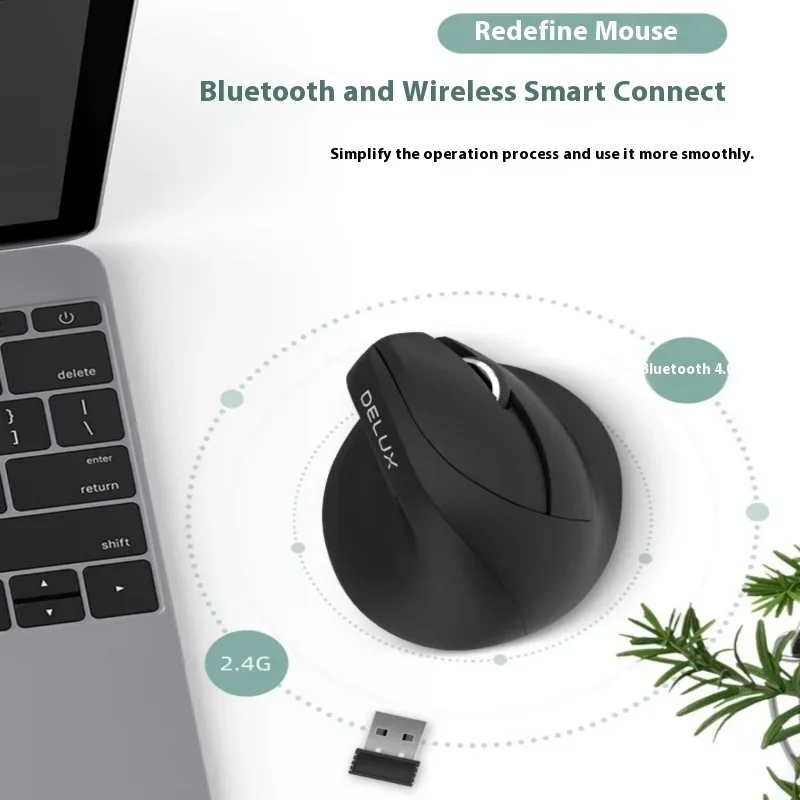 DELUX Souris Verticale Ergonomique avec BT5.0 et 2.4G sans Fil,Batterie